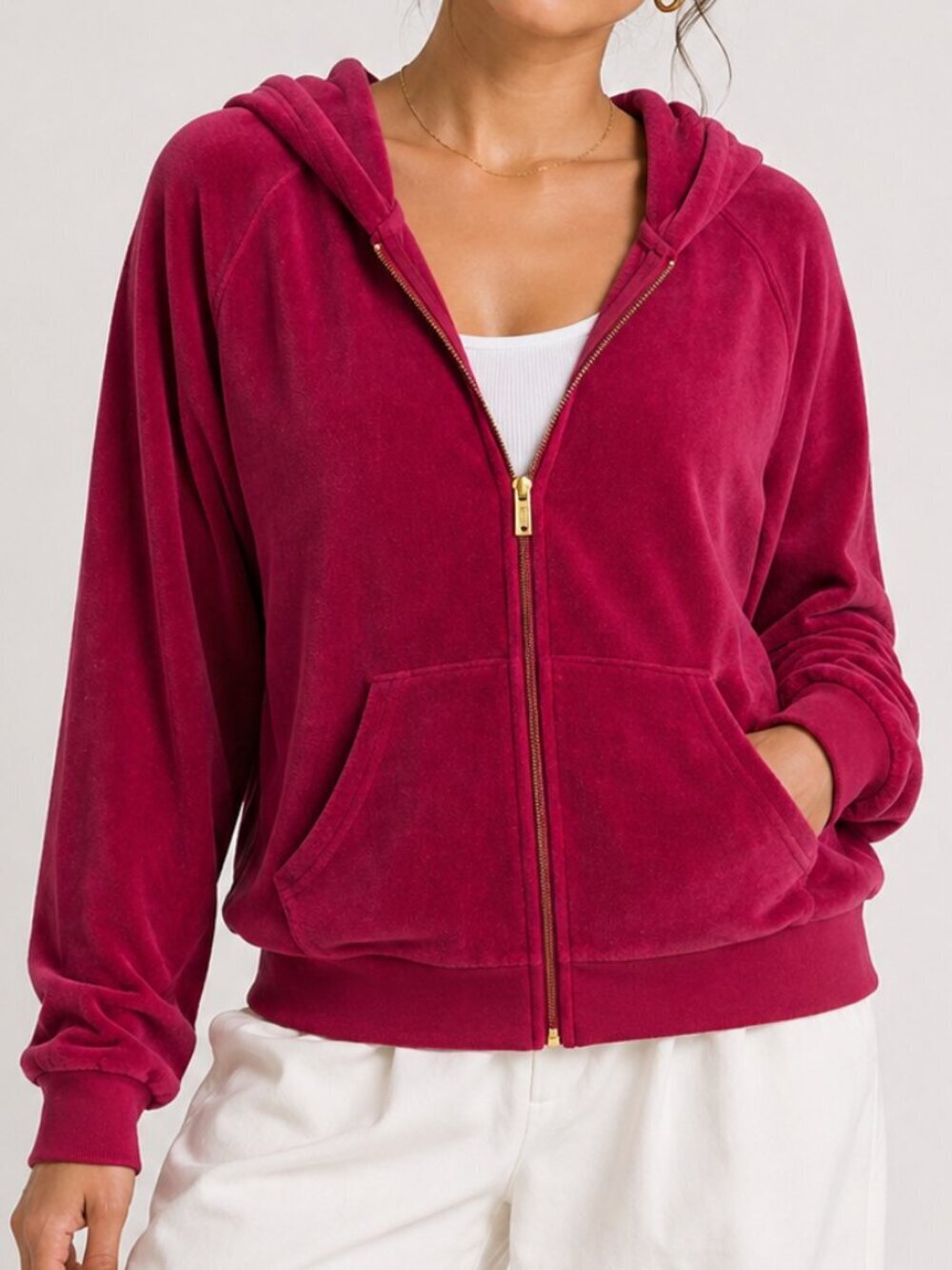 JUICY COUTURE Y2K Velour Full Zip Hoodie Jacket Burgundy XL Vintage